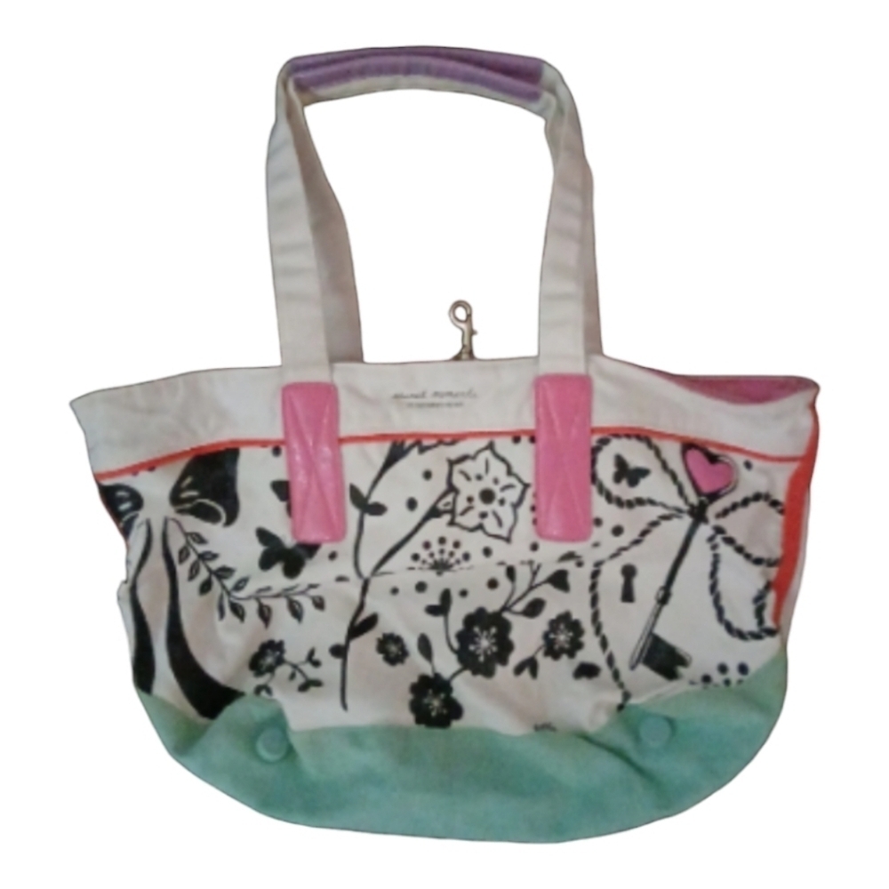 Victorias”Secret Moments”Canvas Tote carry on Bag Black White FLORAL RARE